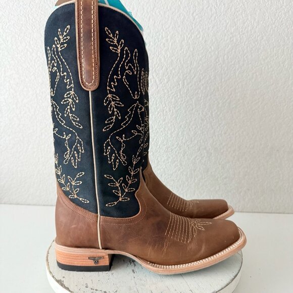 Lane BRIDLEWOOD Womens Square Toe Cowboy Boots Brown Navy Western Size 9 - Picture 2 of 16